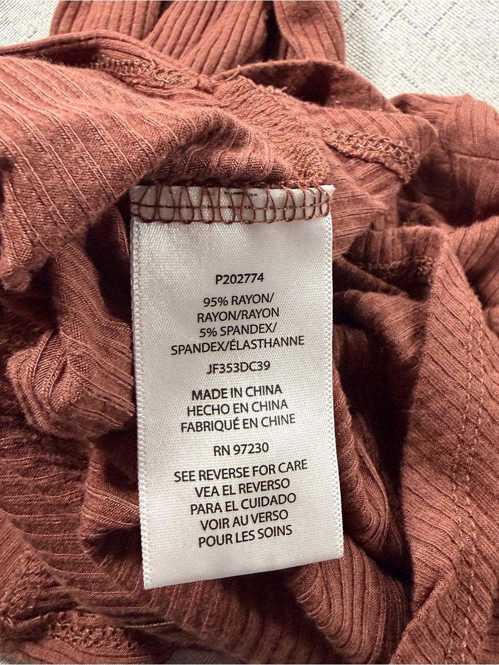 Almost Famous Rust Brown Ribbed Button-Front Long Sleeve Top - Picture 6 of 6